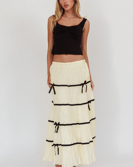Natural Love Contrast Bow A-Line Maxi Skirt
