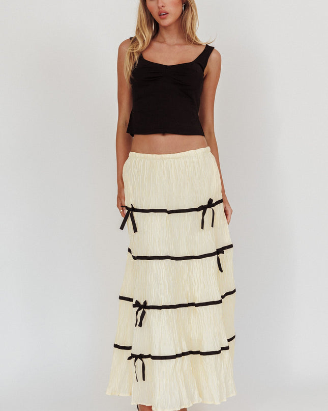 Natural Love Contrast Bow A-Line Maxi Skirt