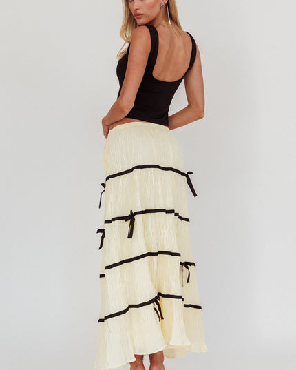 Natural Love Contrast Bow A-Line Maxi Skirt