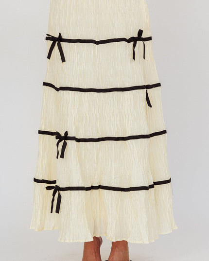 Natural Love Contrast Bow A-Line Maxi Skirt