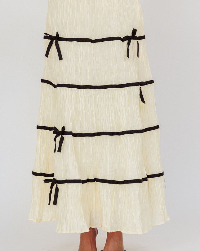 Natural Love Contrast Bow A-Line Maxi Skirt