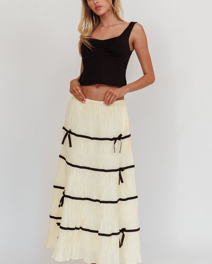 Natural Love Contrast Bow A-Line Maxi Skirt