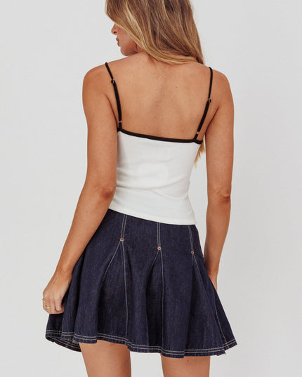 Dark Denim Pleat Mini Skirt