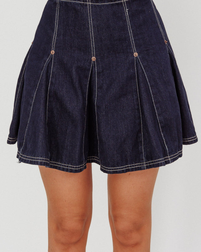 Dark Denim Pleat Mini Skirt