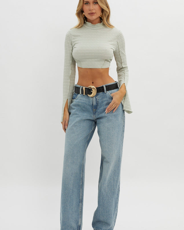 Sage Backless Mock Neck Top