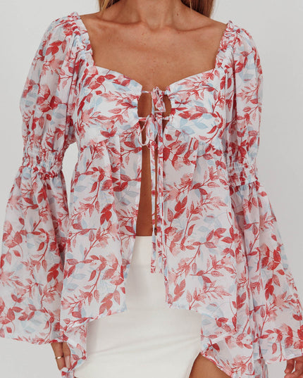 Brick Tie Front Blouse Print