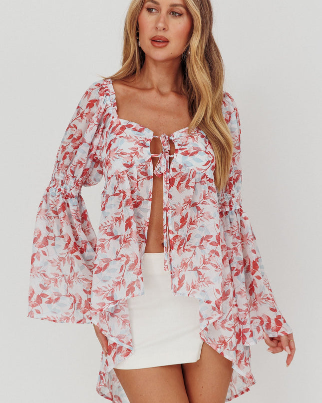 Brick Tie Front Blouse Print