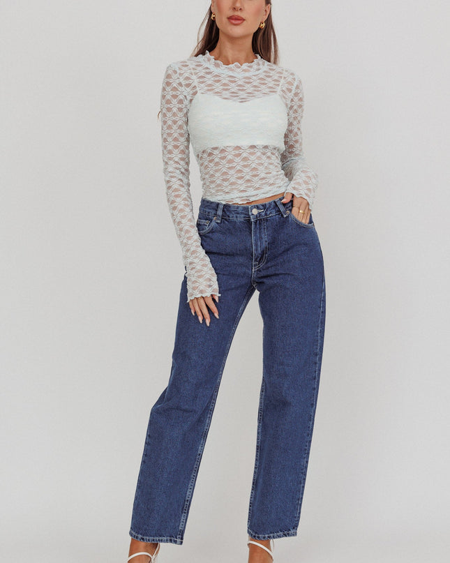 Blue Long Sleeve Lace Top Alice