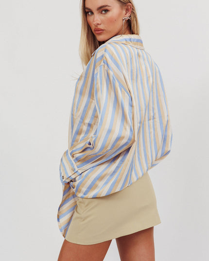 Light Blue Movies Striped Satin Shirt