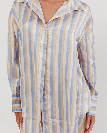 Light Blue Movies Striped Satin Shirt