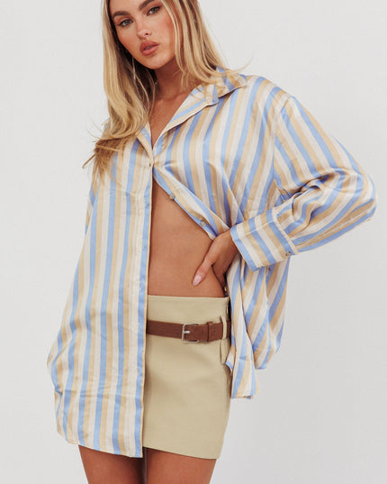 Light Blue Movies Striped Satin Shirt