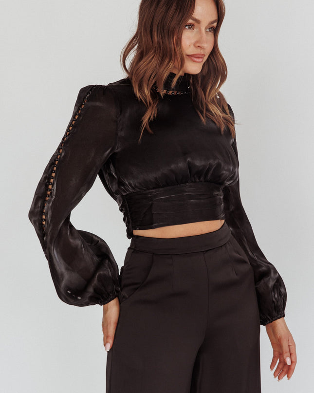 Black Pearl Detail Open Back Top