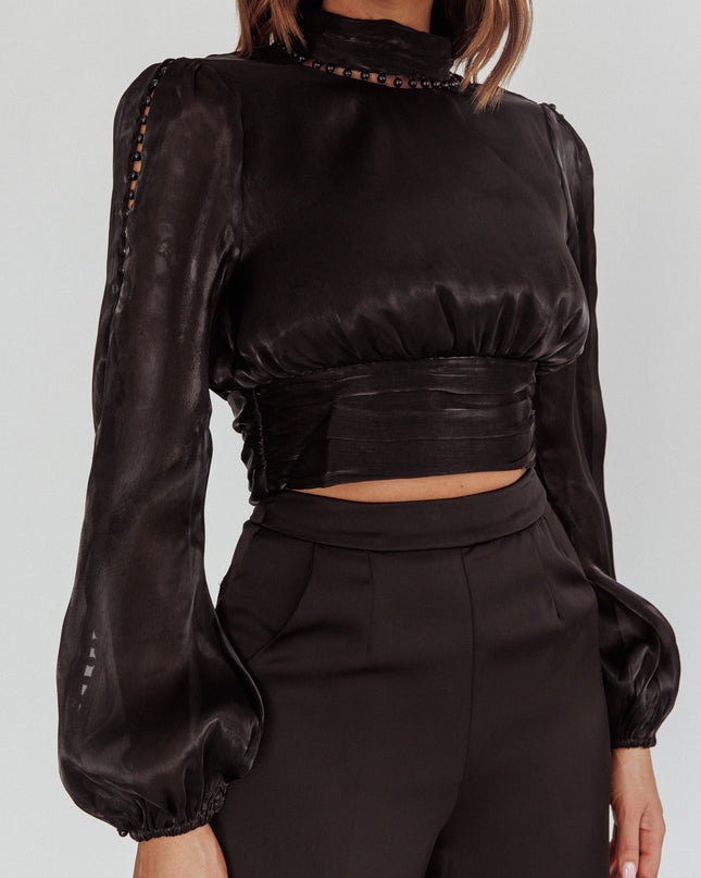 Black Pearl Detail Open Back Top