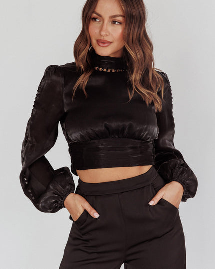 Black Pearl Detail Open Back Top