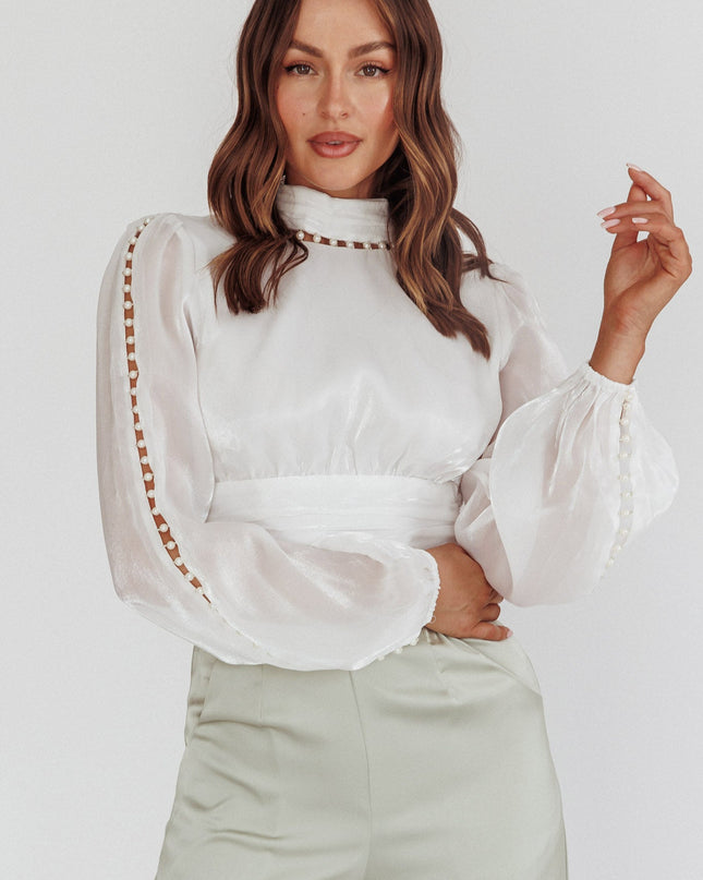 White Pearl Detail Open Back Top