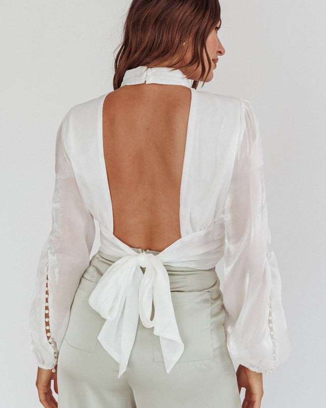 White Pearl Detail Open Back Top