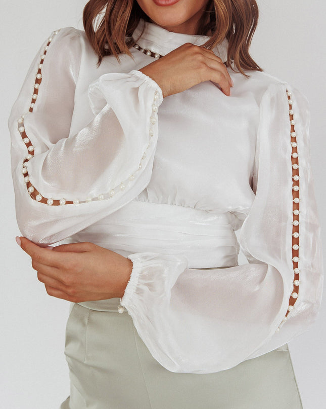 White Pearl Detail Open Back Top