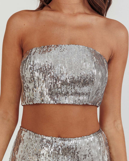 Silver Star Girls Strapless Sequin Top