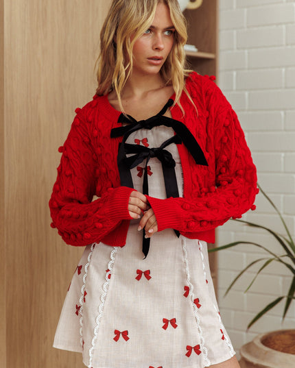 Red Velvet Bow Cardigan