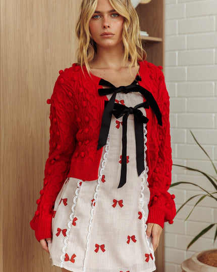 Red Velvet Bow Cardigan