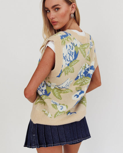 Taupe You Sleeveless Floral Sweater Vest