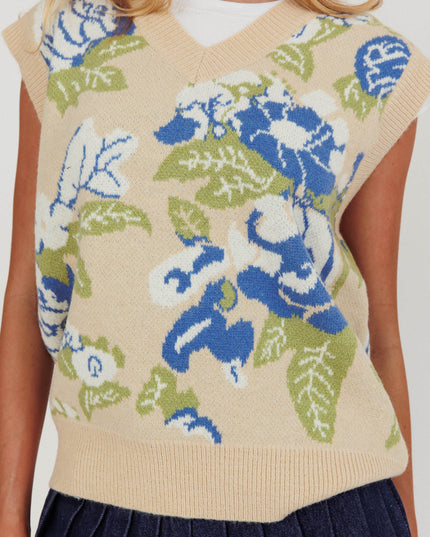 Taupe You Sleeveless Floral Sweater Vest