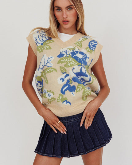 Taupe You Sleeveless Floral Sweater Vest