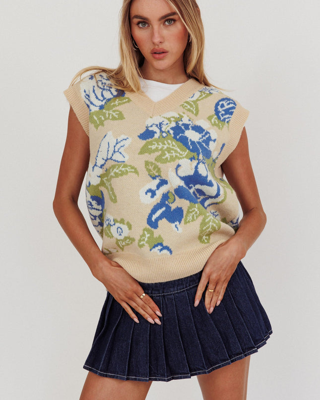 Taupe You Sleeveless Floral Sweater Vest