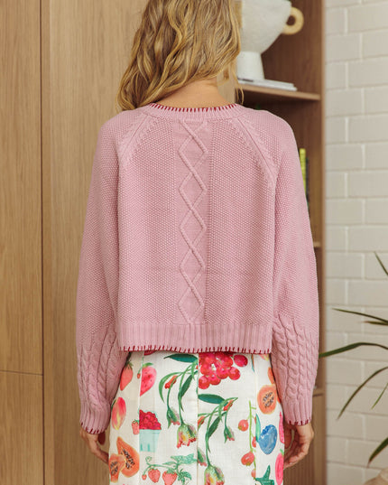 Light Pink Snow Blanket Stitch Bow Cardigan