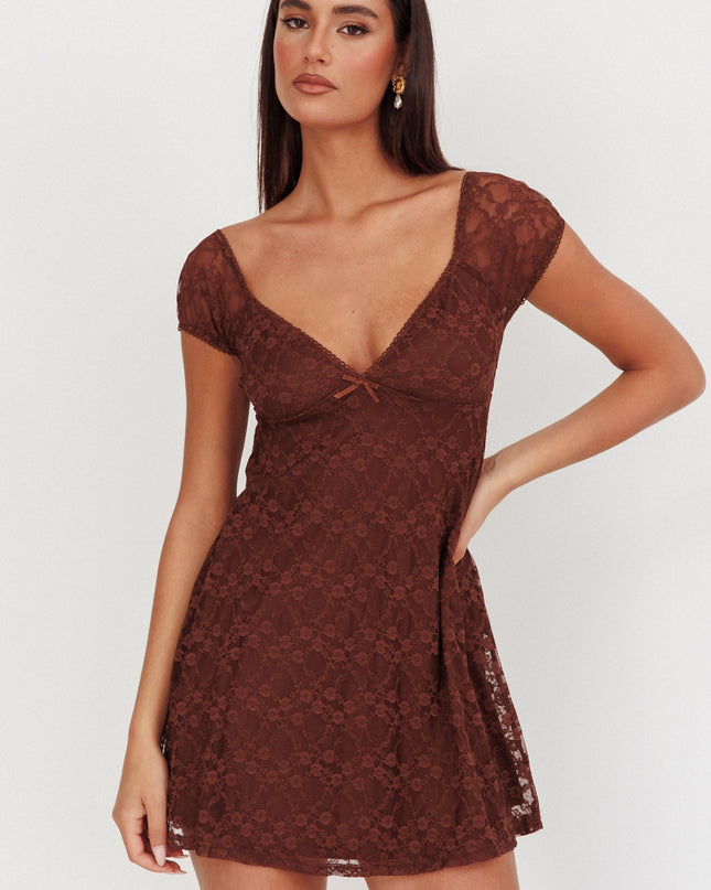 Brown Lace Overlay Mini Dress