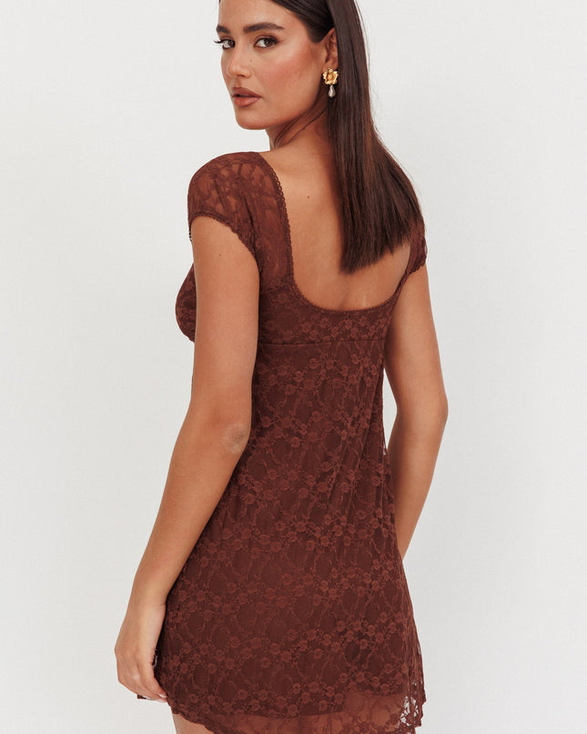 Brown Lace Overlay Mini Dress