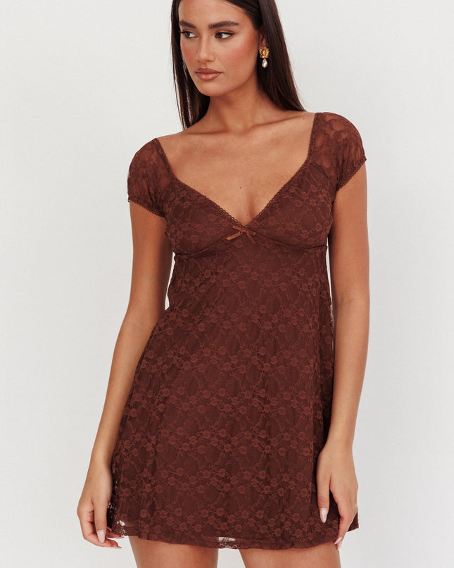 Brown Lace Overlay Mini Dress