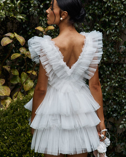 White Layered Tulle Mini Dress