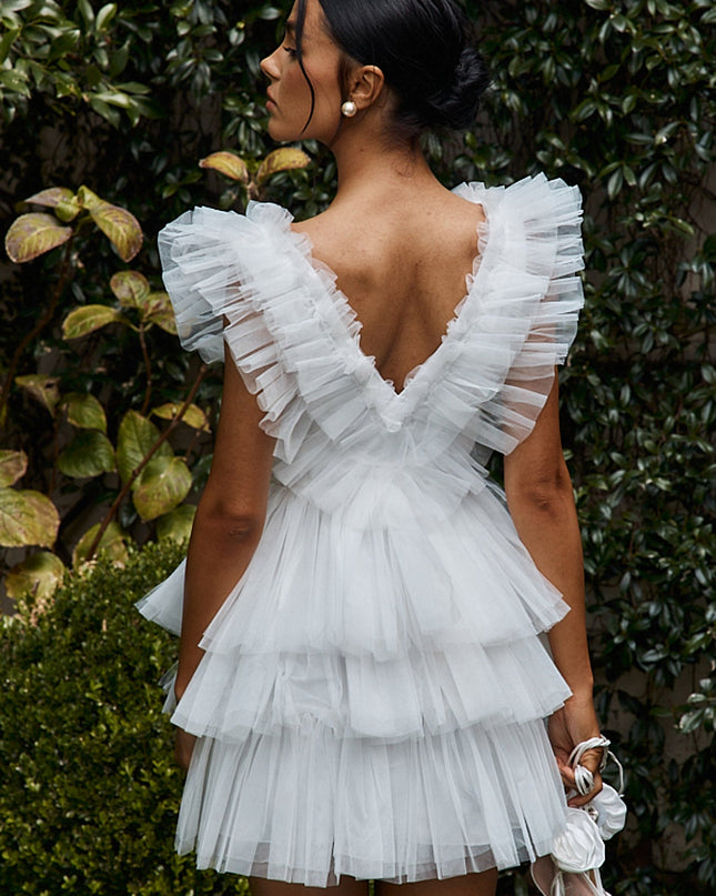 White Layered Tulle Mini Dress