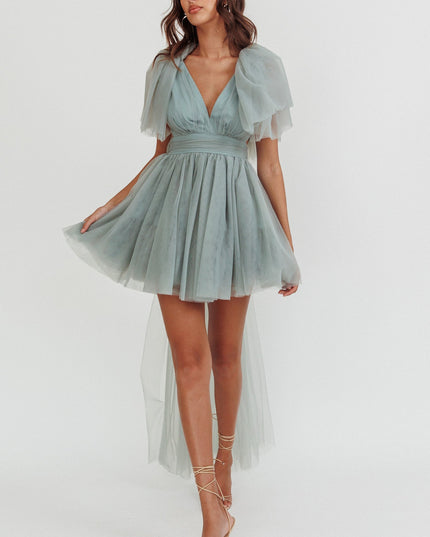 Pistachio Star Power Tulle Train Mini Dress