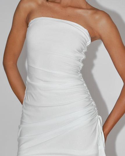 Off White Strapless Ruched Mini Dress
