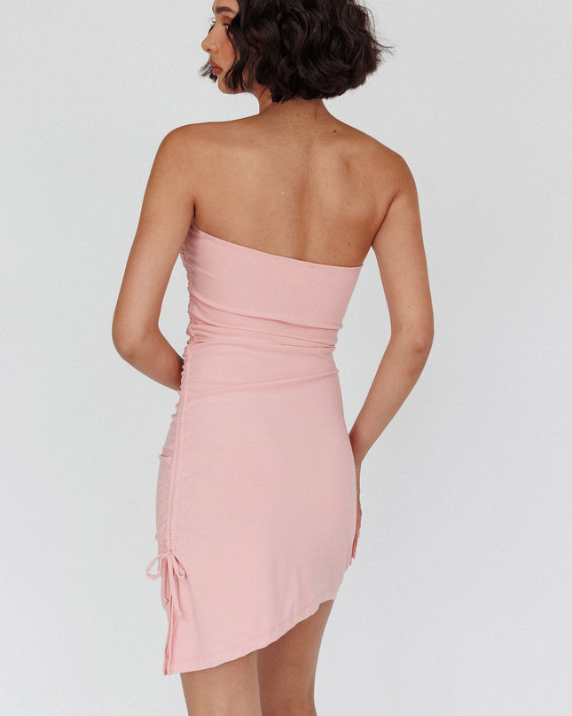 Pink Strapless Ruched Mini Dress