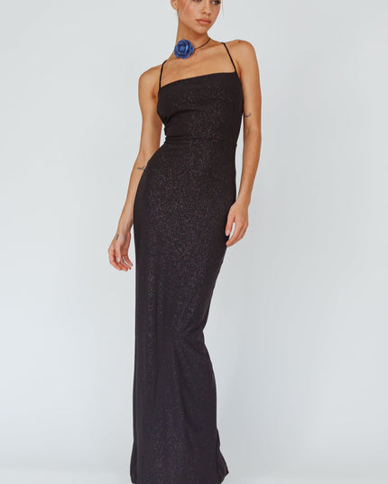 Black Lace-Up Back Maxi Dress Sparkle