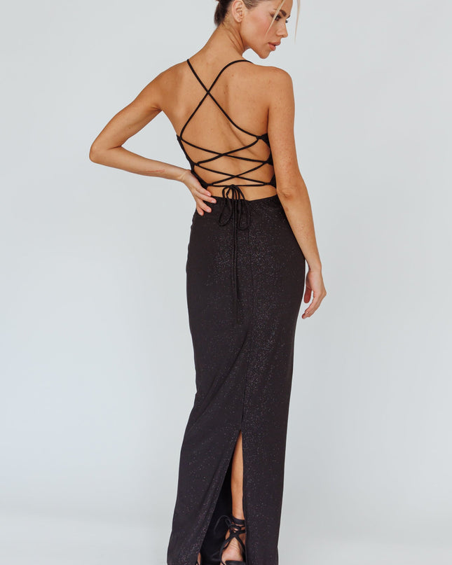 Black Lace-Up Back Maxi Dress Sparkle