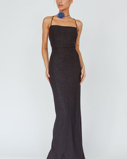 Black Lace-Up Back Maxi Dress Sparkle