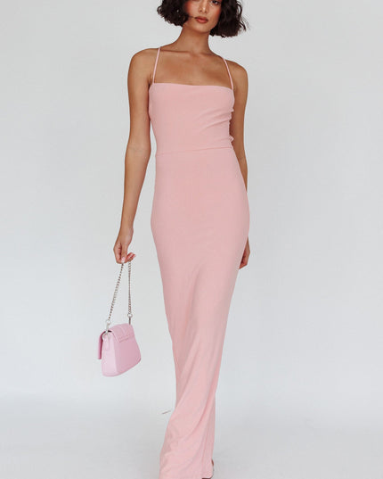 Pink Lace-Up Back Maxi Dress Sparkle