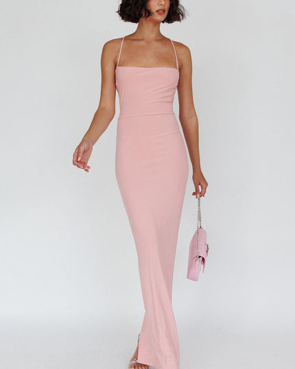Pink Lace-Up Back Maxi Dress Sparkle