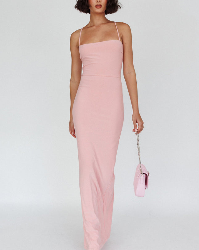 Pink Lace-Up Back Maxi Dress Sparkle