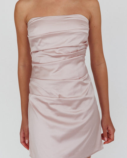 Blush Strapless Side Pleat Mini Dress Dirty