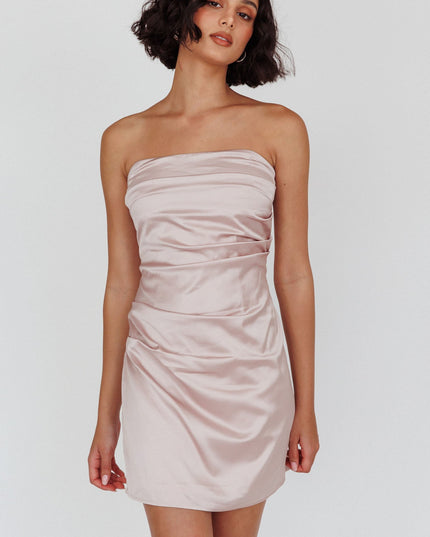 Blush Strapless Side Pleat Mini Dress Dirty