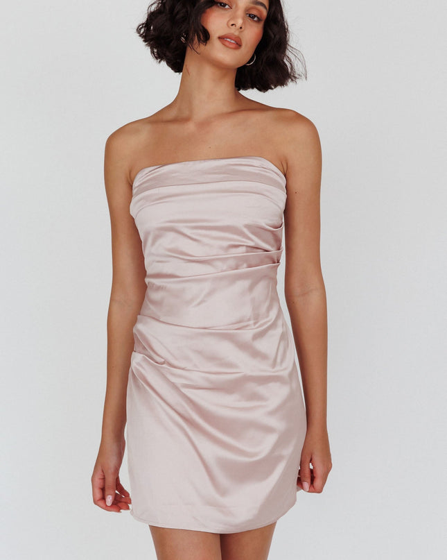 Blush Strapless Side Pleat Mini Dress Dirty
