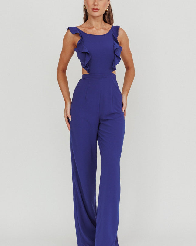 Blue Sleeveless Ruffle Jumpsuit