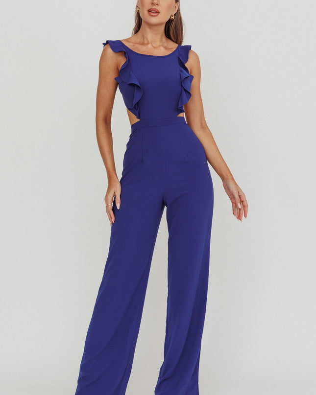 Blue Sleeveless Ruffle Jumpsuit