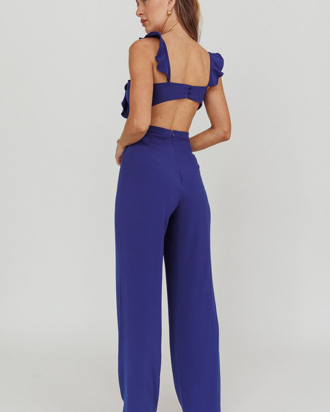 Blue Sleeveless Ruffle Jumpsuit
