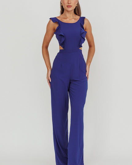 Blue Sleeveless Ruffle Jumpsuit